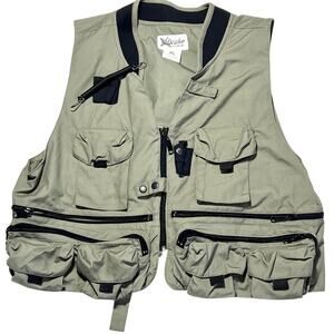 Drake Fly Fishing Vest Mens XL Tan Beige Full Zip Multi Pocket Outdoor